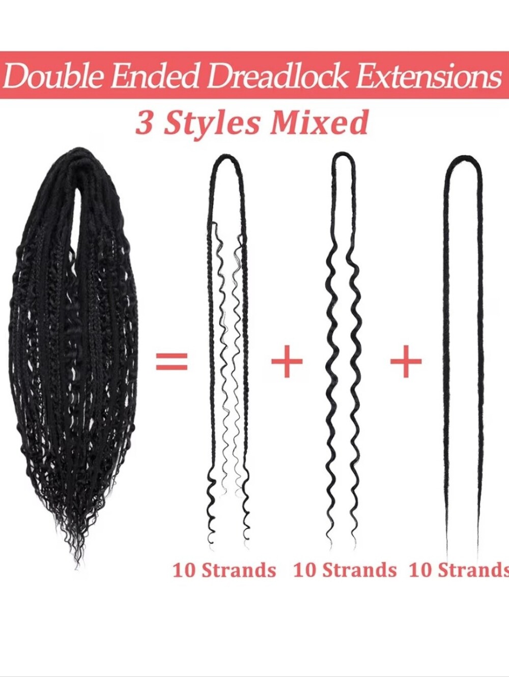 Leeven | 30 Strands Double Ended Dreadlock Extensions 24" Synthetic Boho Copper - Picture 4 of 7